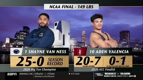 Aden Valencia vs. Shayne Van Ness: 2026 NCAA wrestling championship (149 pounds)