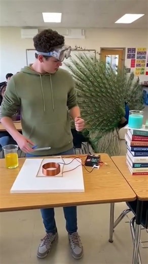 Peacock Crashes Science Project, Teen’s Reaction Is Priceless! 🦚😂