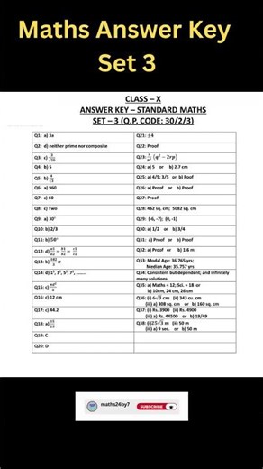CBSE Class10 Standard Maths Answer Key Set 1,2,3 ll 10th Board Exams #maths24by7