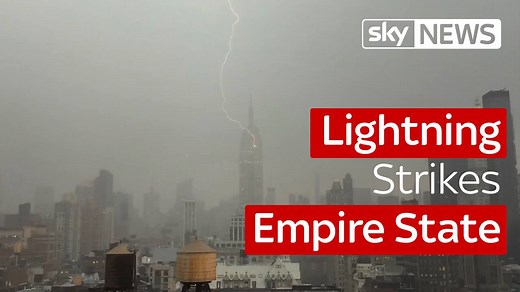 Watch the moment lightning struck the Empire State Building | Sky News