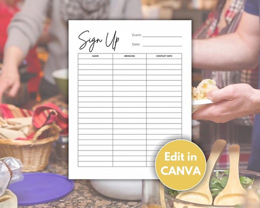 Editable Sign up Sheet, Potluck Sign Up, Snack Sign up Sheet, Food Sign up Sheet, Schedule, Office Party, Chili Cook Off - Etsy