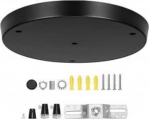 Canomo 10 Inch Ceiling Canopy Kit 3 Holes Light Fittings Pendant Light Canopy Round Ceiling Plate Base Suspension ​Lighting Accessories for 3 Head Pendant Light Dining Room, Black