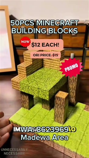 50pcs Minecraft Building Blocks - INSTOCK! Promo: $12 Each! Create your own Minecraft world with this set of 50 colorful building blocks. Fun and educational for kids and fans of the game. Size per mini block: 2cm × 2cm FREE DELIVERY NATIONWIDE for purchases of $30 and above from us. Message us at 673 8623969 to get yours now! ✉