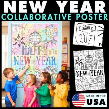 New Year Collaborative Poster Art Craft Coloring Writing Activity Bulletin Board