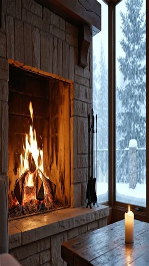 Cozy Fireplace 🔥 Snowstorm Outside ❄️ #shorts #burningfireplace #cozynights #asmr #snow #4k