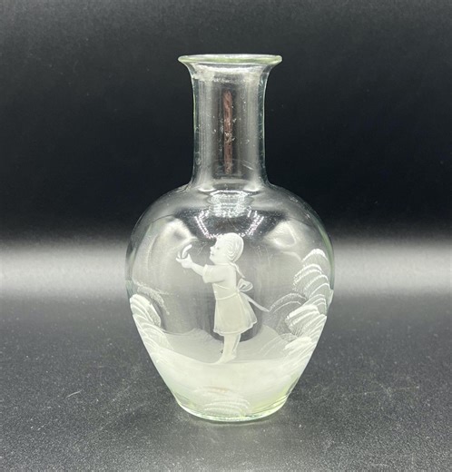 Mary Gregory Style Handblown Glass Vase With White Enameled Painting of Child - Etsy
