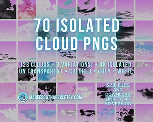 70 Isolated Cloud Pngs (23 Clouds × 3 Variations) • 4K Transparent Background • Colored   Grey   White • Digital Download Clipart - Etsy