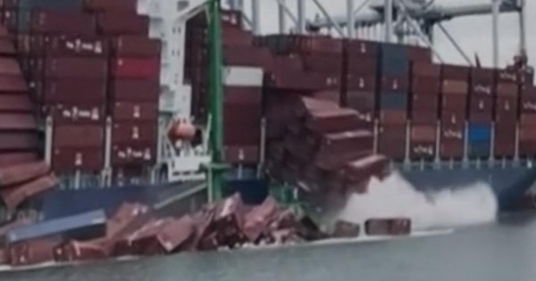 Video shows moment shipping containers started falling into Port of Long Beach