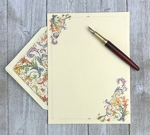 Colorful Leaf Stationery Sheets and Envelopes Kartos Allegro Portfolio - Etsy