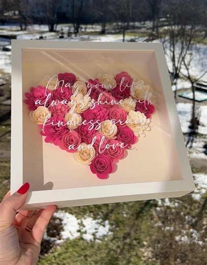 Heart Shaped Paper Flower Shadow Box | Custom Floral Wall Art Keepsake - Etsy