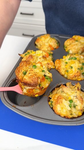 I love this easy dinner! I make pull apart chicken pot pie muffins | Rick's Friend Justine