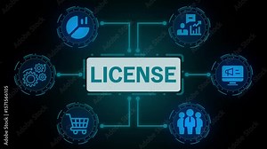 Software Licensing and Digital Rights Diagram,Business License Management System,Understanding Licensing Agreements and Permissions,Digital Licensing and Legal Compliance Network.