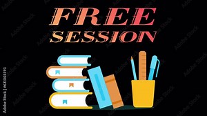 Animated free session words. Online platform. Higher education. Webinar promotion. Looped 4K text video template on black with alpha channel. Kinetic typography animation. Motion inscription for web