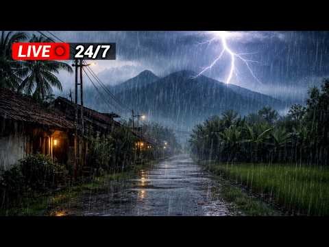 Rain Sounds for Sleeping - Fall Asleep Fast with ASMR Heavy Rain & Thunderstorm all Night LIVE