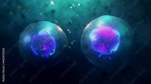 3D Animation of Cell division under a microscope. Cloning Cells. Cell mitosis concept.