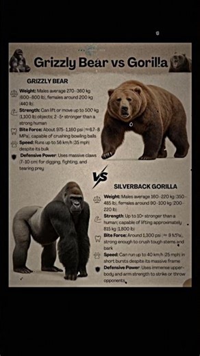 Grizzly Bear vs Gorilla 🐻🦍 | Strength Comparison