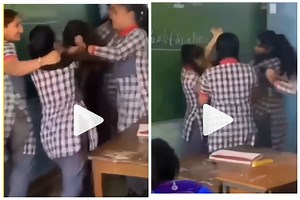 Viral Video: Crazy Fight Breaks Between 2 Girls Inside Classroom As They Beat & Pull Each Other’s Hair | Watch