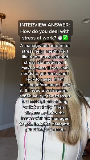 This is a common interview question so it’s great to have an answer ready! How do you deal with stress at work? #stress #stressmanagement #stressatwork #worklifebalance #interviewanswer #interviewtips #interview #interviewquestions #jobtiktok #corporatetiktok #findmeajob #careermode #joblife #manager #leader #brainstorm #delegate #careergoals #interviewskills #clarity #longwalk #workproject #workfromhome #newjob #needajob