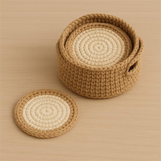 Crochet Coasters Pattern With Basket: Easy Round Coasters (PDF Download) - Etsy