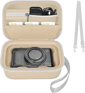 GWCASE Camera Case for Canon PowerShot G7X Mark II/ G7X Mark III/ SX740 HS Digital 4K Vlogging Camera，Video Camera Storage Holder with Shoulder Strap,Fits USB Cable,SD Card,Batteries-Beige (Case Only)