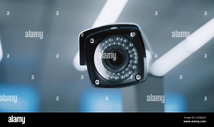 Modern Airport Security System: Close Up of Installed Surveillance Camera. Professional CCTV Video Control System in Airport Terminal. Monitoring, Tracking and Scanning Technology for Travel Safety Stock Photo - Alamy