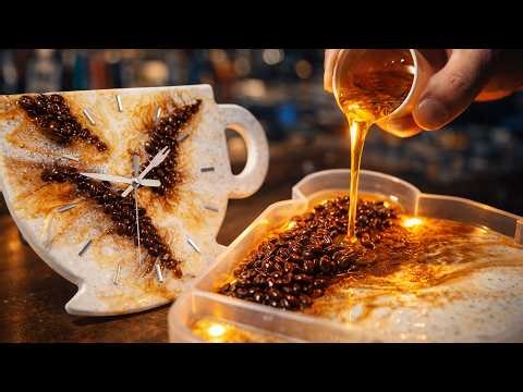 I Turned REAL Coffee Beans into this STUNNING Latte Art Clock! SATISFYING Resin Art