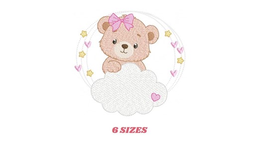 Female Bear Embroidery Designs - Baby Girl Teddy With Stars and Cloud Machine Embroidery Pattern - Instant Digital Download Pes Jef Dst Hus - Etsy