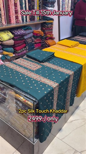Shop 2pc Embroidered Silk Touch Khaddar for Women