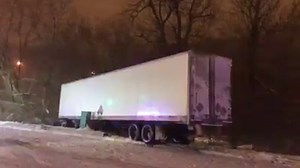 A semi-truck driver slid off the road Tuesday night near 59th Street and U.S. 71 as snow fell across the metro. Stay safe, KC! | KSHB 41