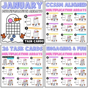 3rd Grade Multiplication Arrays & Area Task Cards | January Theme