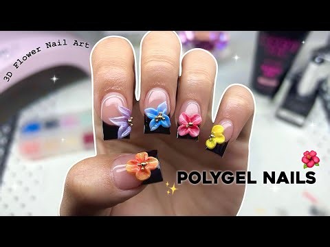 SUMMER FRENCH TIP POLYGEL NAILS🌺 BEGINNER FRIENDLY POLYGEL APPLICATION & 3D NAIL ART | Nail Tutorial