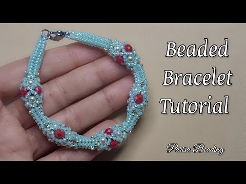 DIY Elegant Beaded Bracelet tutorial using Herringbone and Netting techniques 🌷