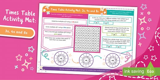 Times Table Activity Mat: 3s, 4s and 8s