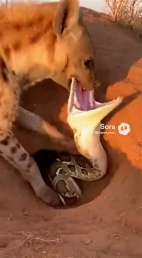 Hyena dug out a hole and encountered a python#hyena