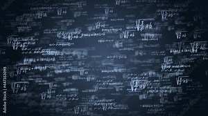 Camera flying through math formulas Green Screen Loop Animation Background. Math calculations functions equations. Matrix formulas. mathematic formulas, data, graphs and equations, math problems