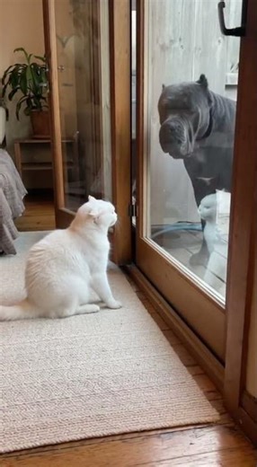 FEARLESS Cat Scares HUGE Dog Through Glass!