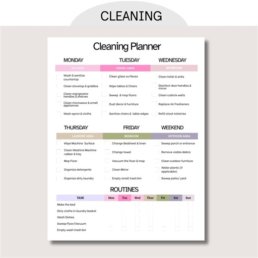 Cleaning Schedule Checklist Weekly Planner Editable - Etsy