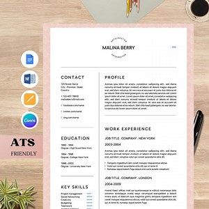 Modèle de CV Malina 3 pages bonus, CV modifiable, design moderne et épuré avec logos et motifs, modèle de CV et de lettre de motivation - Etsy France