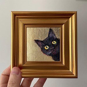 Framed Gold Leaf Painting - Unique Black Cat Miniature Oil Artwork for Home Decor - Etsy UK