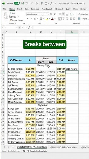 How to calculate working hours with breaks in Excel! #excel #employeeengagement #spreadsheet