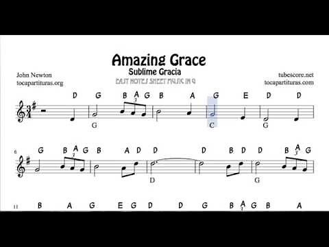 Amazing Grace Easy Notes Sheet Music for Beginners in treble Clef for Violin Flute Recorder Oboe