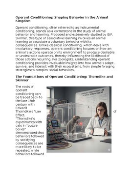 Operant Conditioning in Zoology Sub-Plan Classwork Homework