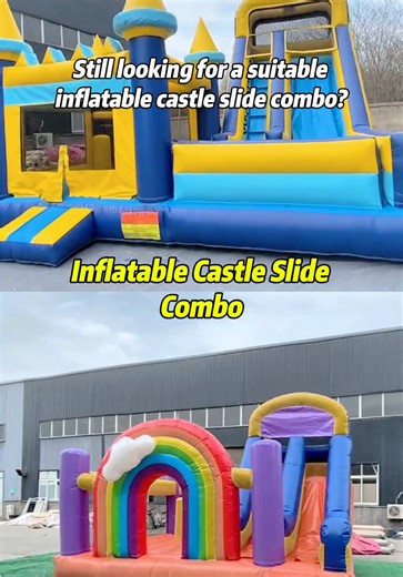 Our Inflatable Castle Slide Combo is sure to please! This combination of a slide, a bouncing area, and more means you can have all kinds of fun at once. #Inflatableplaygroundequipment #Commercialinflatables #InflatableCastleSlideCombo #factory #fyp