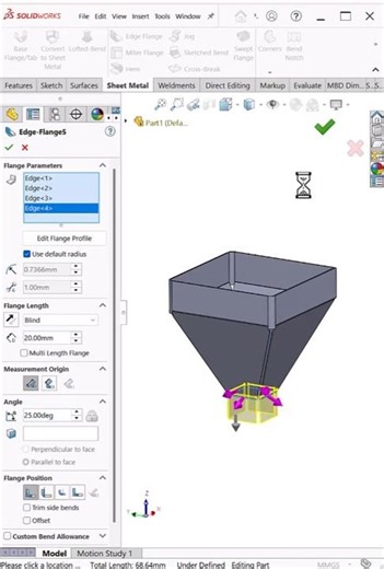 SolidWorks Sheet Metal Hopper 🔥 Edge Flange Trick #shorts #SolidWorks #SheetMetal #HopperDesign