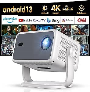 [ AI Auto Focus] Portable Projector Native1080P Support 4K Parse WIFI6 5G Wireless 5.0 Bluetooth Android 13,300ANSI,360° Rotatable, Auto Keystone Correction Video Projecto