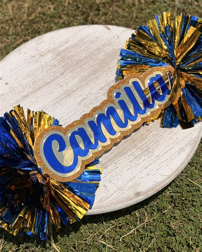 Blue & Gold combo always hit! #cheerstick #customsign #lasercutting #noisemaker ##etsyshopowner