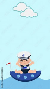 a cartoon baby sailor in a boat, 2d looping animation