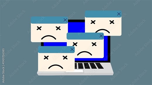 Computer screen showing overload notifications with multiple error alerts. Concept of system failure, digital problems, and technology disruption.