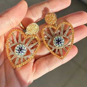 Anthropologie Heart Eyes Crystal Lucky Earrings