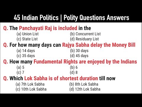 45 Indian Politics | Polity General Knowledge Questions Answers | Indian Politics GK
